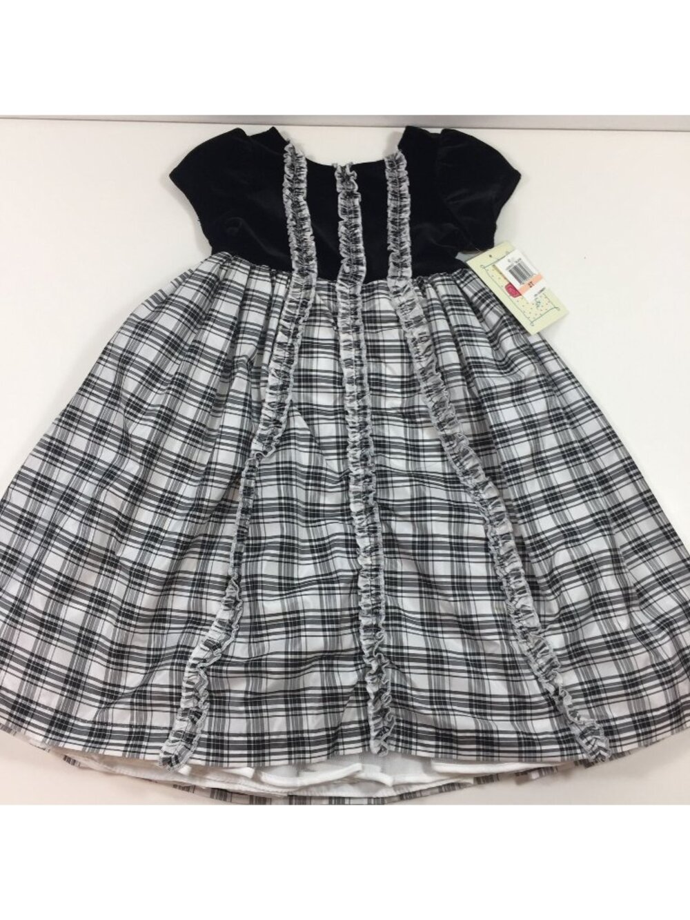 Marmellata Girl's Ruched Gingham Dress Fancy Party Church Black White Size 2T